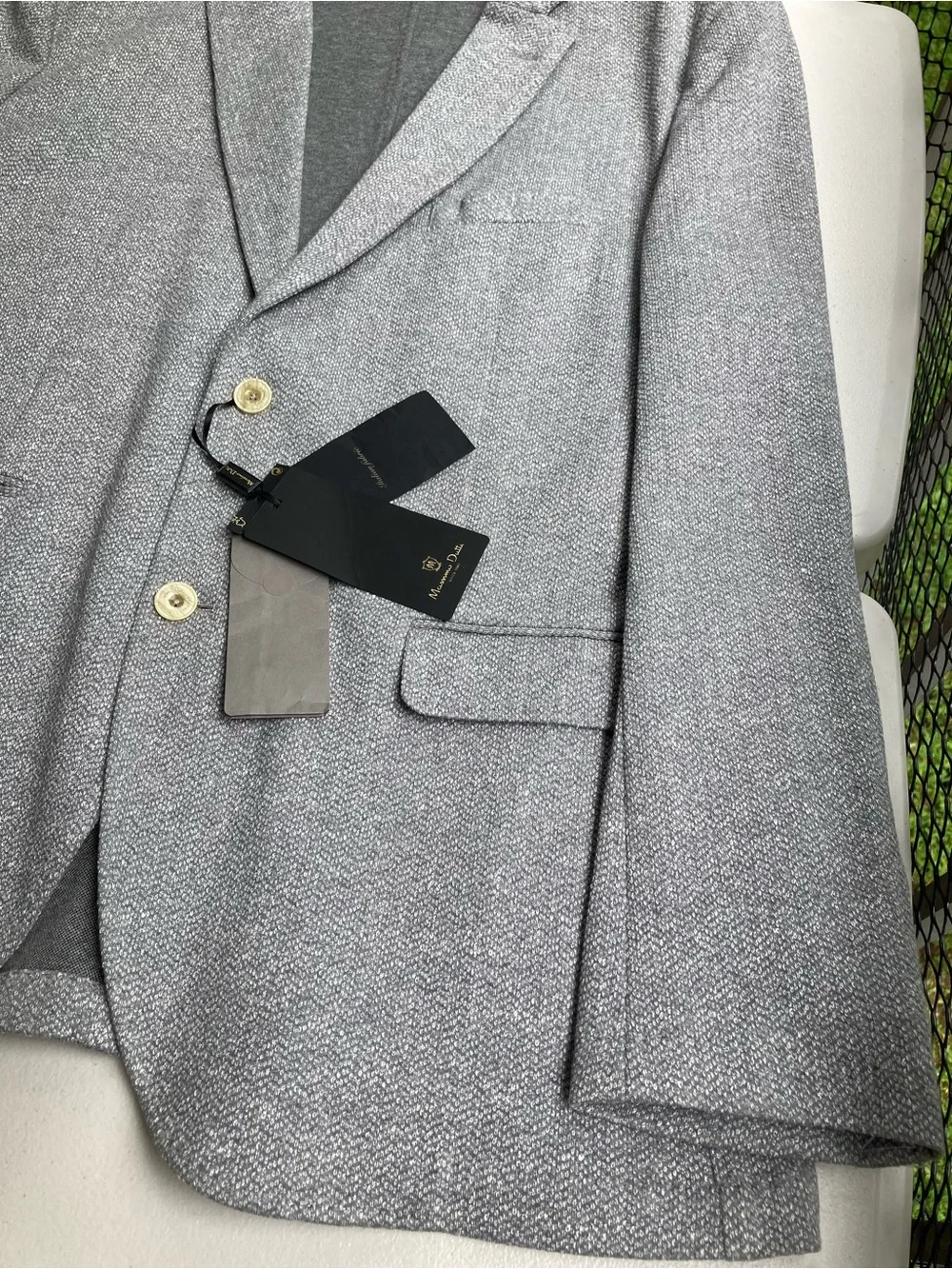 Massimo Dutti Light Gray Cotton Linen Knit Textured Blazer Size 48